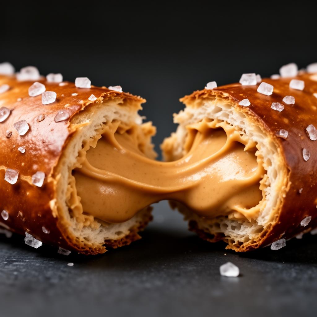 Broken ROPI filled pretzel showing creamy filling